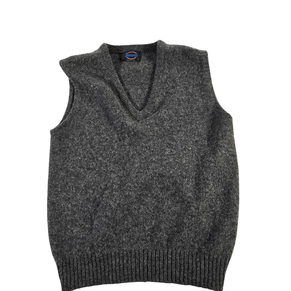 VTG Jantzen Mens Charcoal Gray V Neck Sleeveless Sweater Vest Size M Made in USA